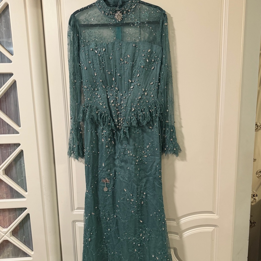 Teal Corset Beaded Gown